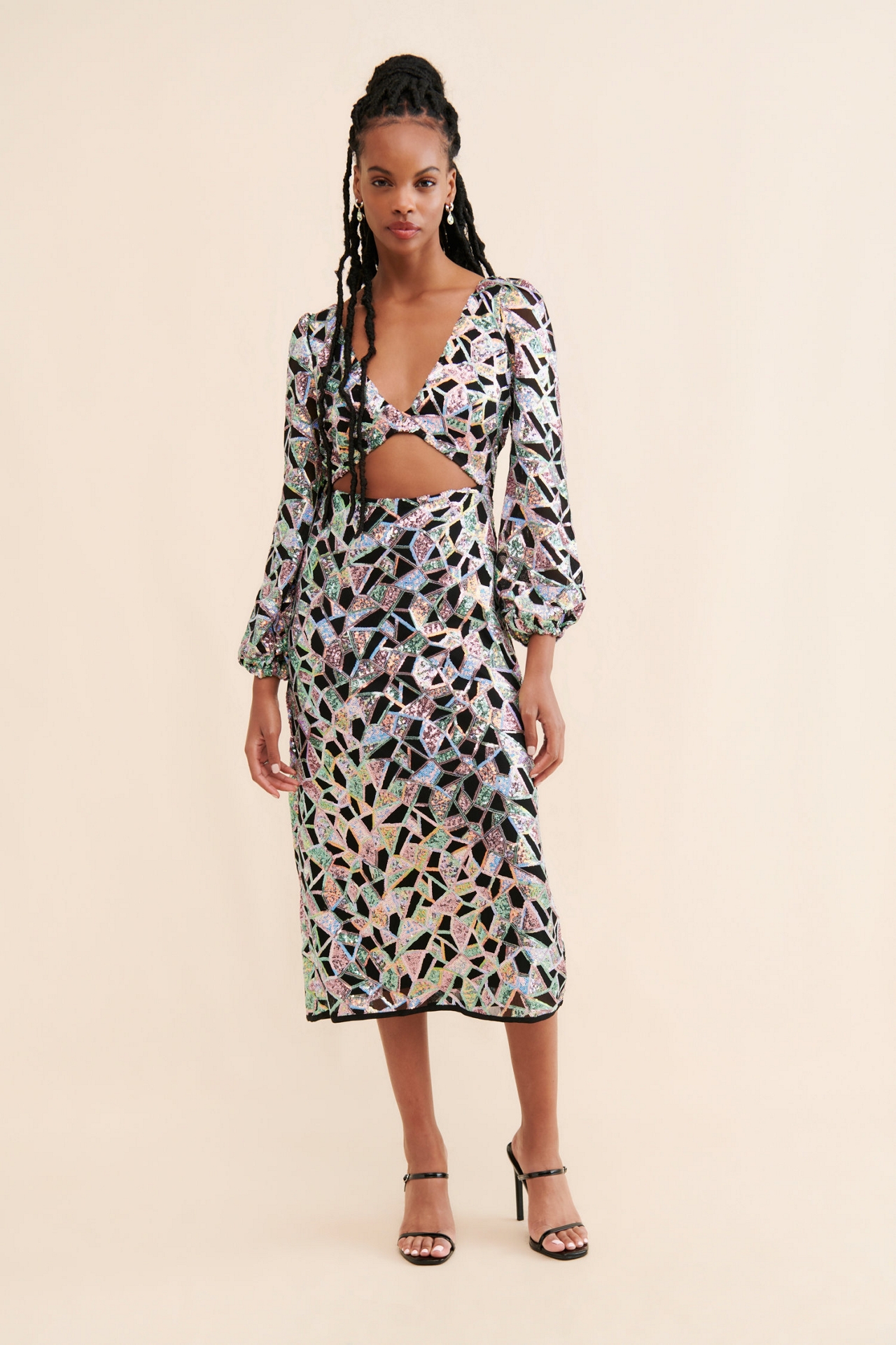 Let Me Be Sequin Cutout Midi Dress