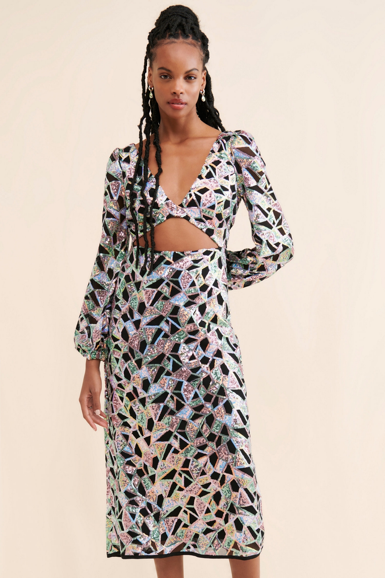 Let Me Be Sequin Cutout Midi Dress