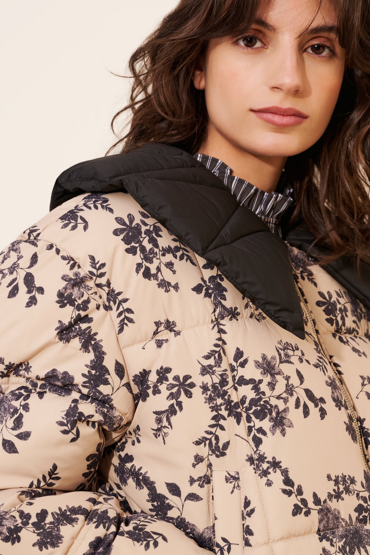 Peter Pan Collar Printed Puffer Coat