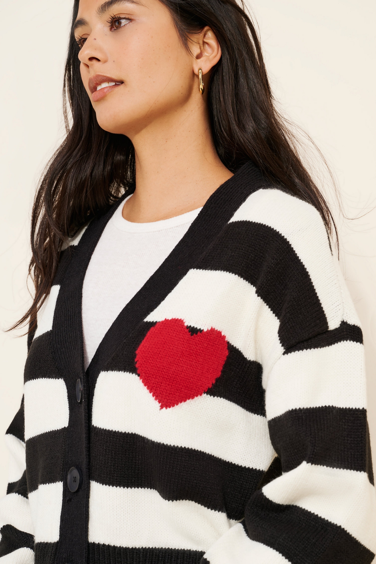 RD Style Heart Striped Cardigan Sweater