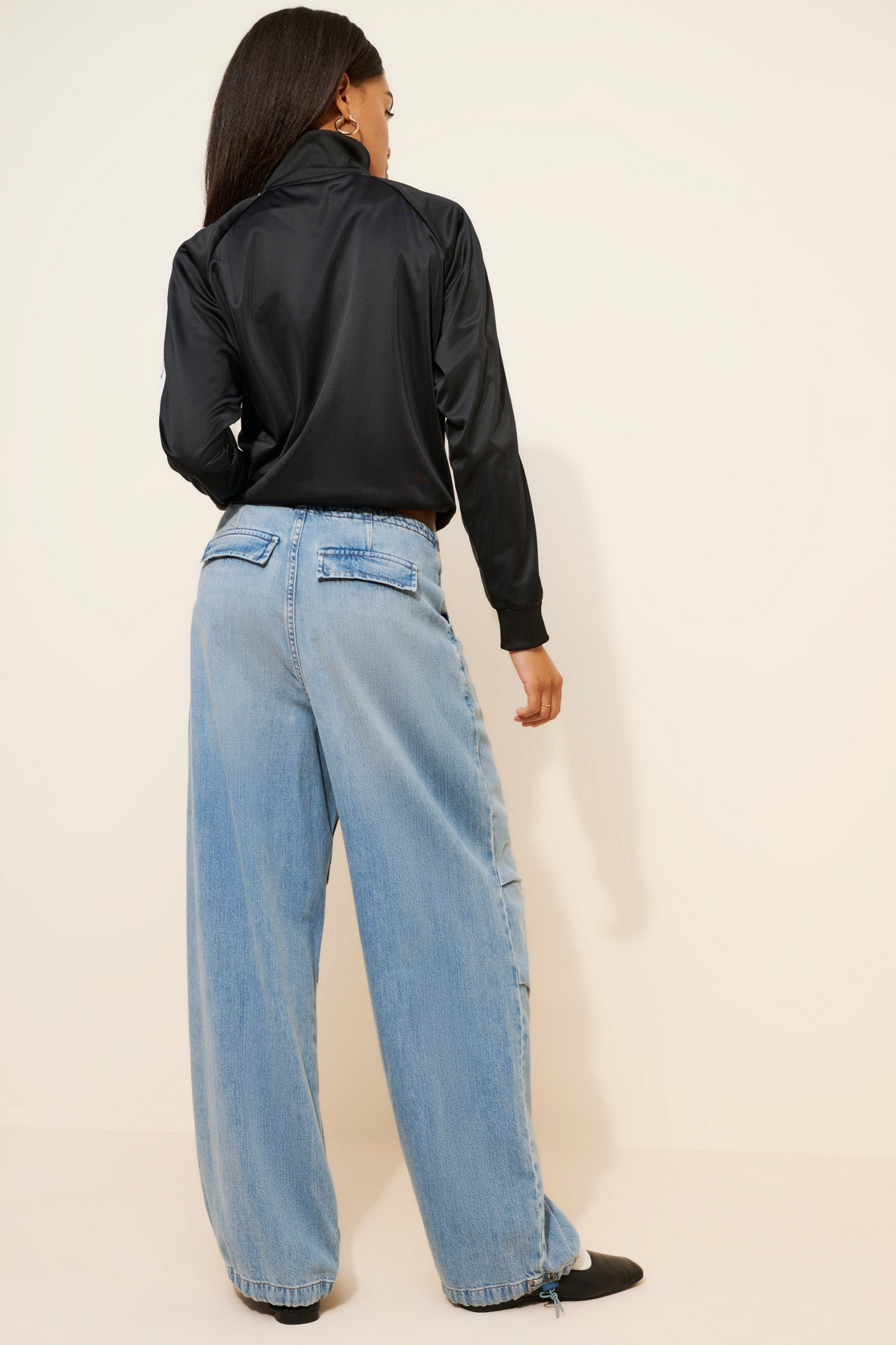 Good American Lite Linen Denim Parachute Jeans