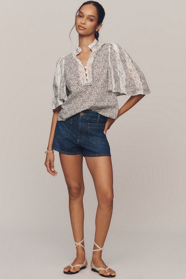Cape-Sleeve Lace-Trim Blouse #3