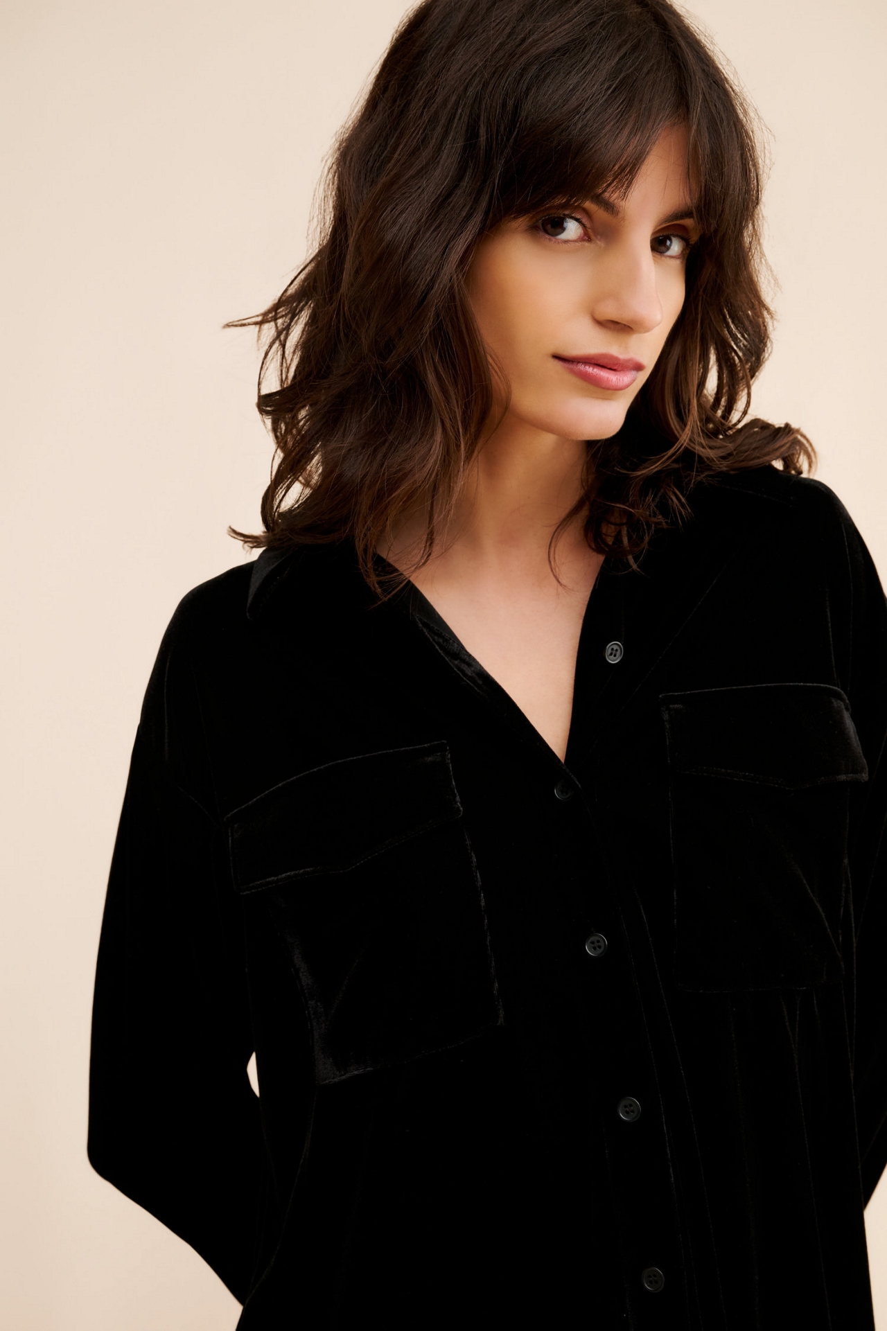 WAYF Briella Velvet Shirt Dress