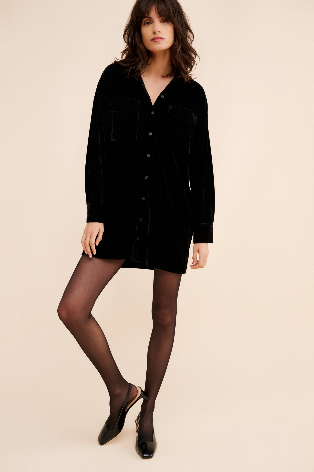 WAYF Briella Velvet Shirt Dress