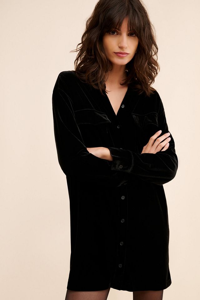 WAYF Briella Velvet Shirt Dress #4