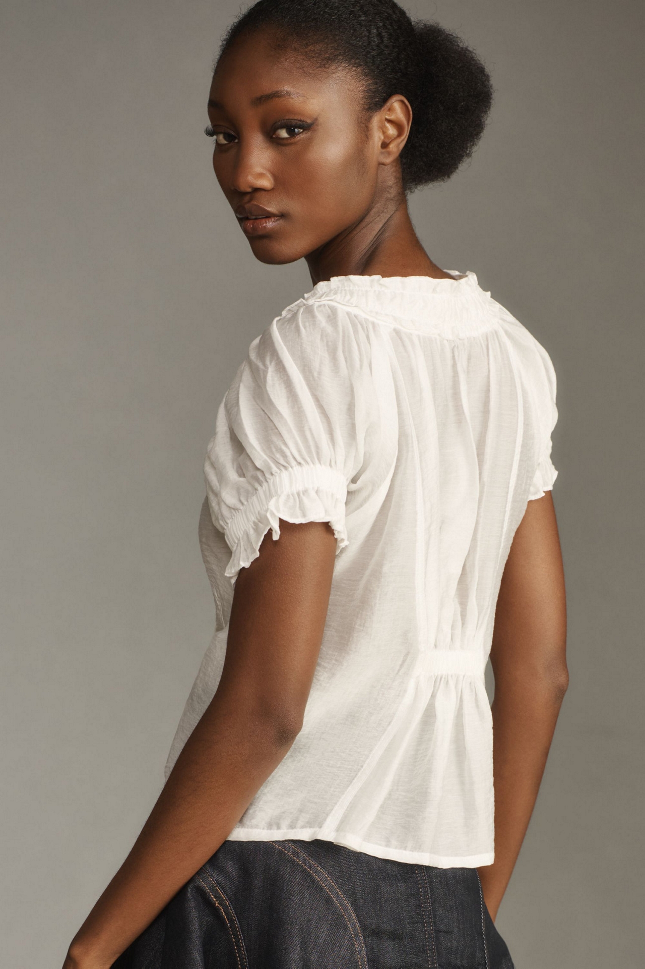 Pilcro Short-Sleeve Sheer Silky Blouse