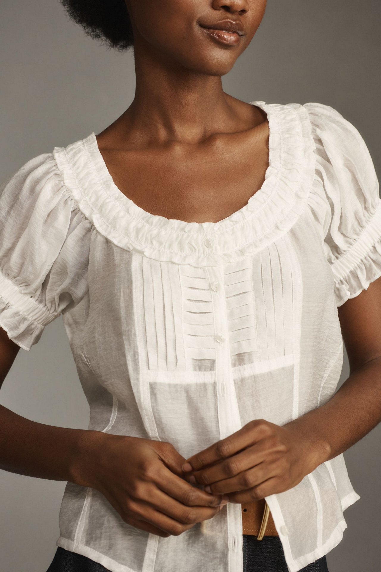 Pilcro Short-Sleeve Sheer Silky Blouse