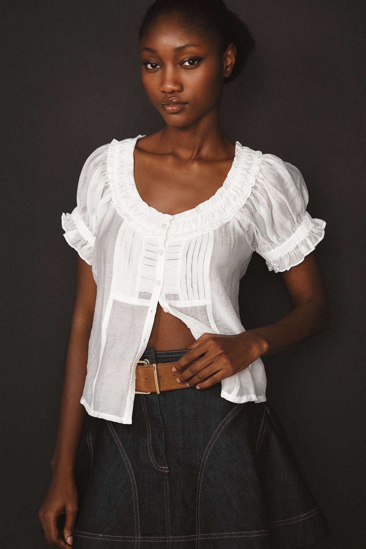 Pilcro Short-Sleeve Sheer Silky Blouse