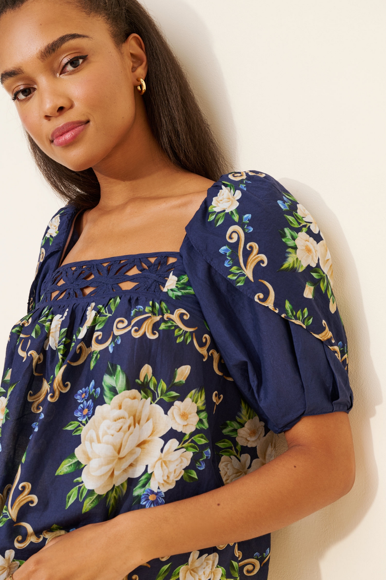 FARM Rio Flower Tapestry Yoke Blouse