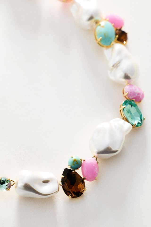Lele Sadoughi Seafoam Iris Pearl Cluster Necklace | Anthropologie