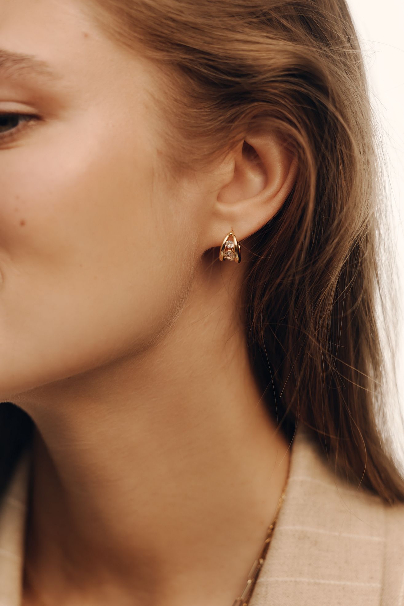 Split Crystal Huggie Hoop Earrings - Gold, One Size