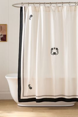 Cotton Embroidered Floral Shower Curtain