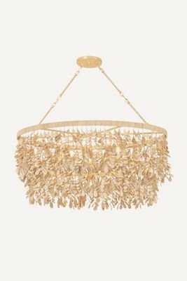 Hudson Valley Lighting Naxos Gold Leaf Linear Wood Chandelier by Augusta Hoffman