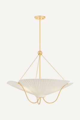 Hudson Valley Lighting Gerhard Aged Brass Linen Shade Pendant by Augusta Hoffman