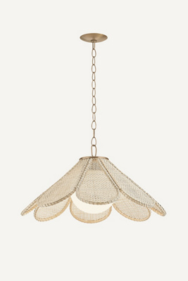 Hudson Valley Lighting Petal Woven Rattan Patina Brass Pendant by