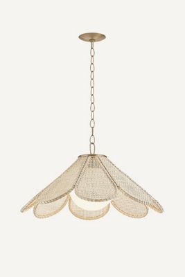 Hudson Valley Lighting Petal Woven Rattan Patina Brass Pendant by Lauren Liess