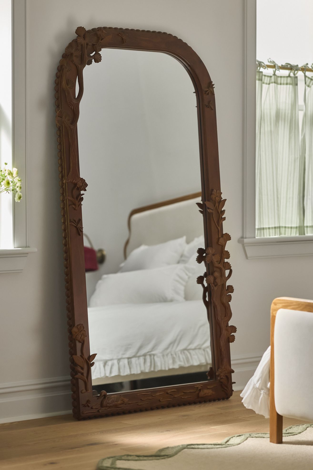 Bernadette Carved Wood Floor Mirror - Brown, One Size