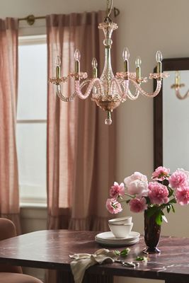 Venetian Inspired Colored Glass 6-Arm Chandelier