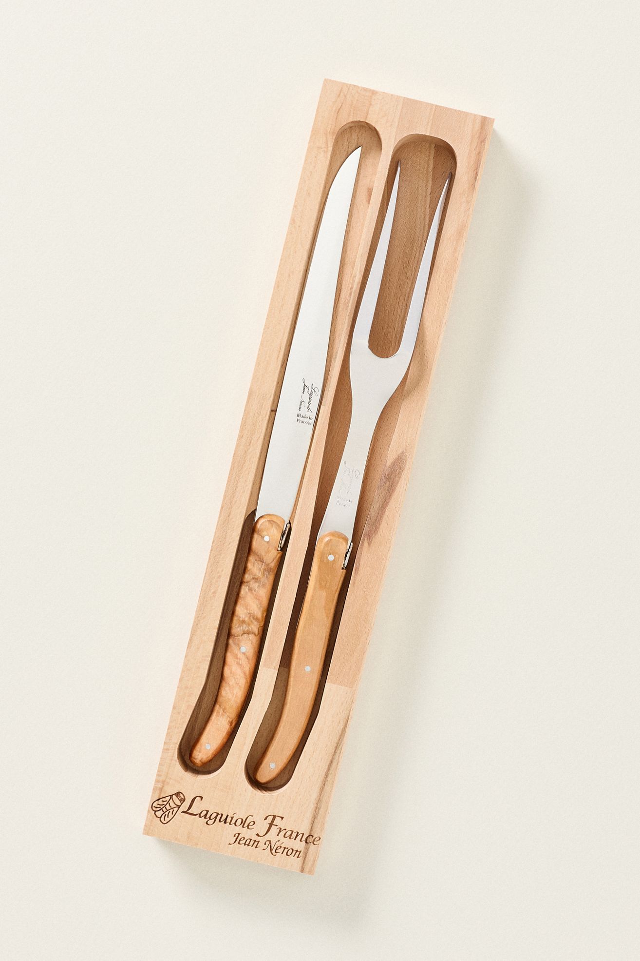 Laguiole Wood Carving Set - Olivewood, Set Of 2