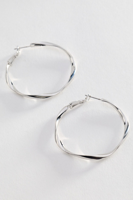 By Anthropologie Women's Silver Hammered Hoop Earrings