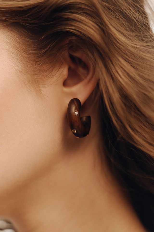 Shimmered Wood Hoop Earrings #1