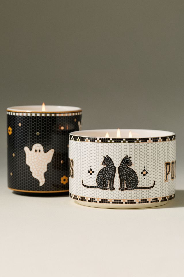Bistro Tile Amber Pumpkin & Spice 24k Gold Accent Ceramic Halloween Candle #2