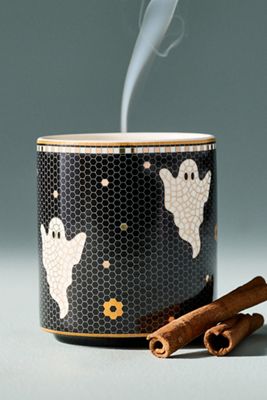Bistro Tile Pumpkin Sweet Vanilla 24k Gold Accent Ceramic Halloween Candle