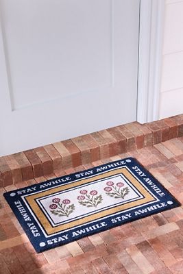 Stay Awhile Floral Coir Printed Doormat