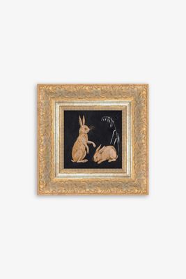 Two Hares on Black Wall Art