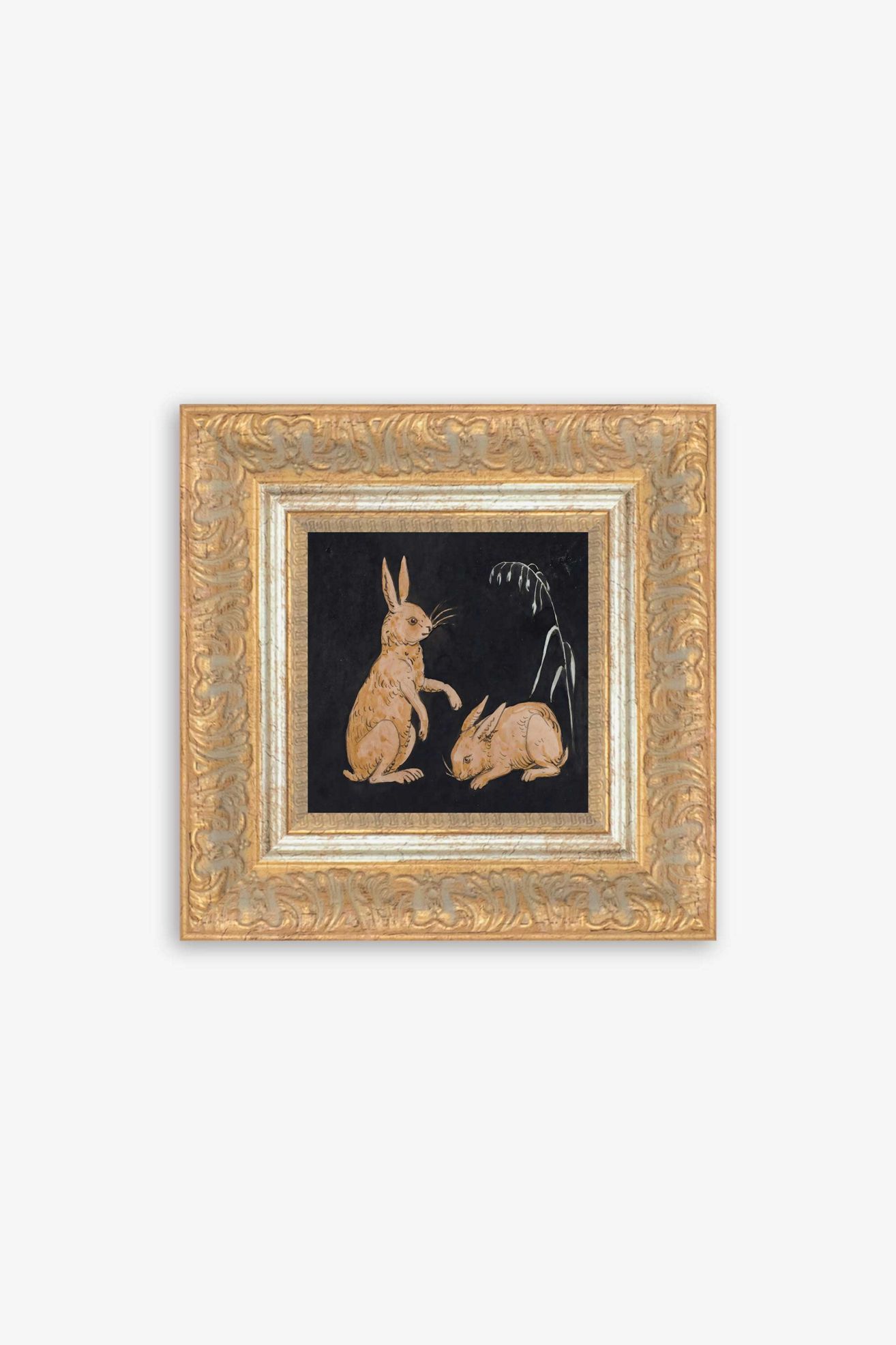 Two Hares on Black Wall Art - Black, One Size