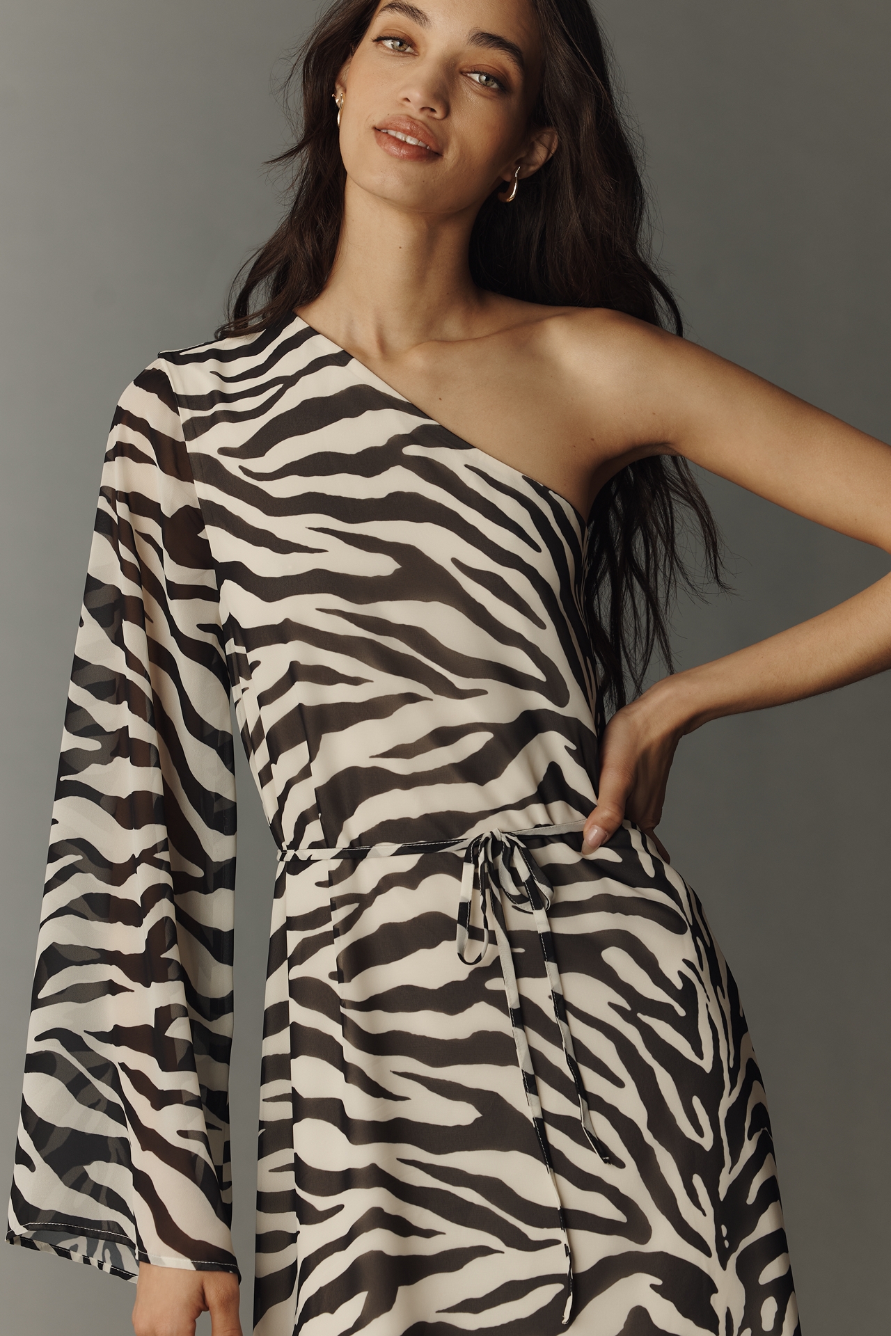 Ownley One-Shoulder Zebra Kaftan
