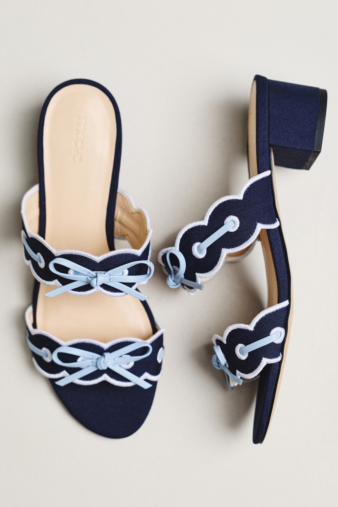 Maeve Bow Scalloped Double-Strap Block Heels