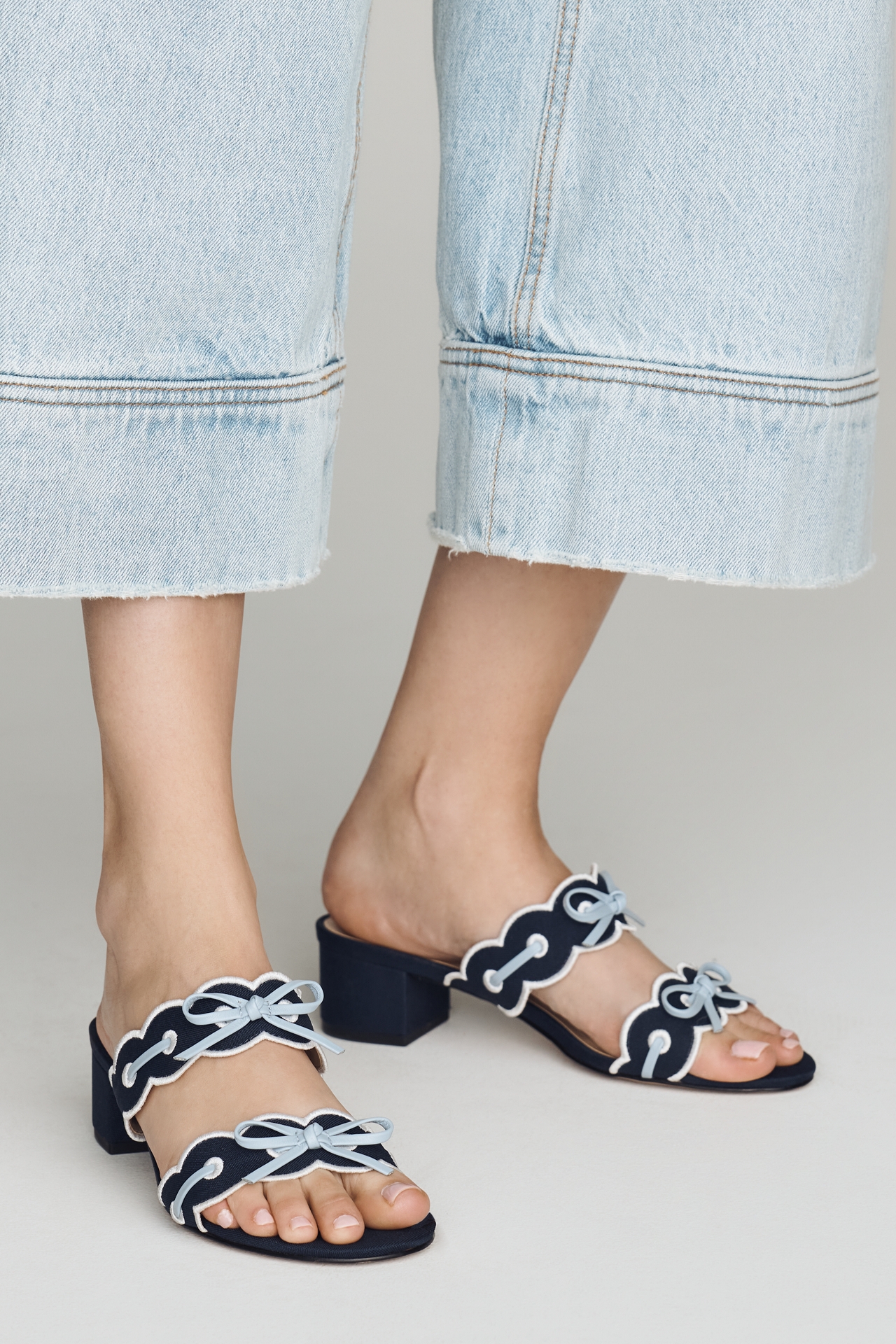 Maeve Bow Scalloped Double-Strap Block Heels