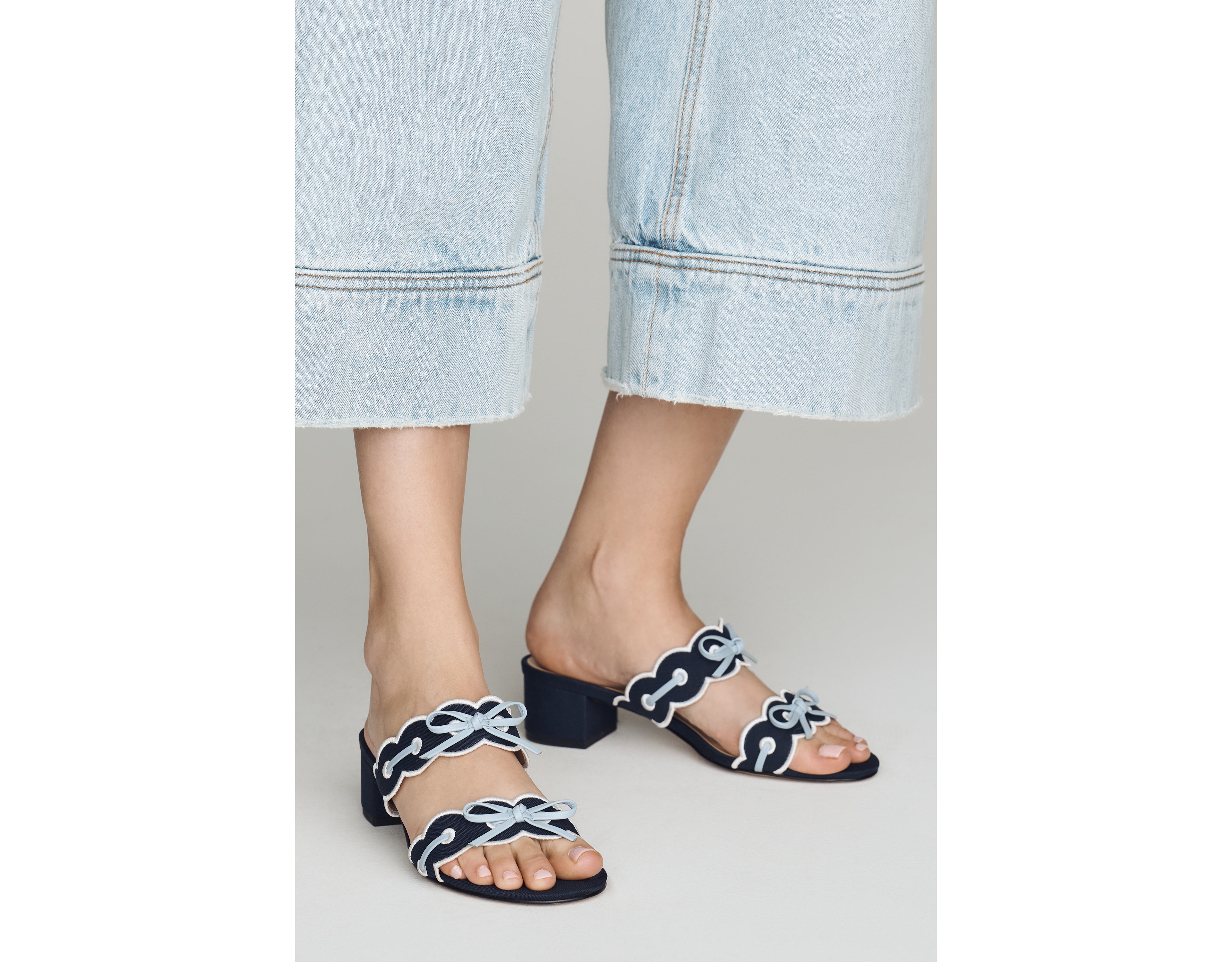 Maeve Bow Scalloped Double-Strap Block Heels