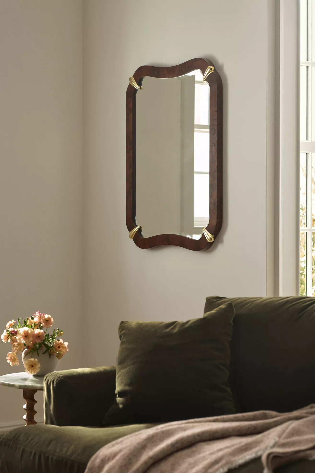 Violeta Scalloped Burlwood Wall Mirror