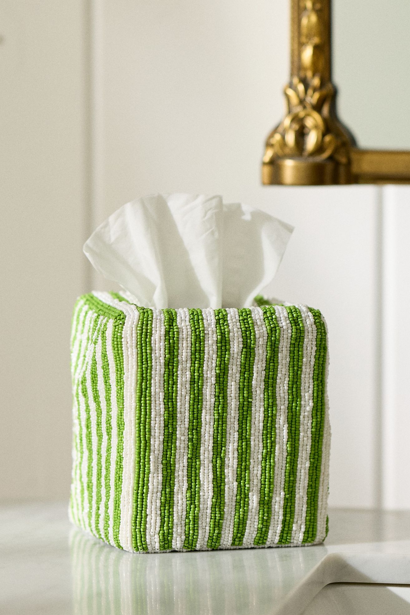 Stripe Beaded Tissue Box Cover - Green Stripe, One Size