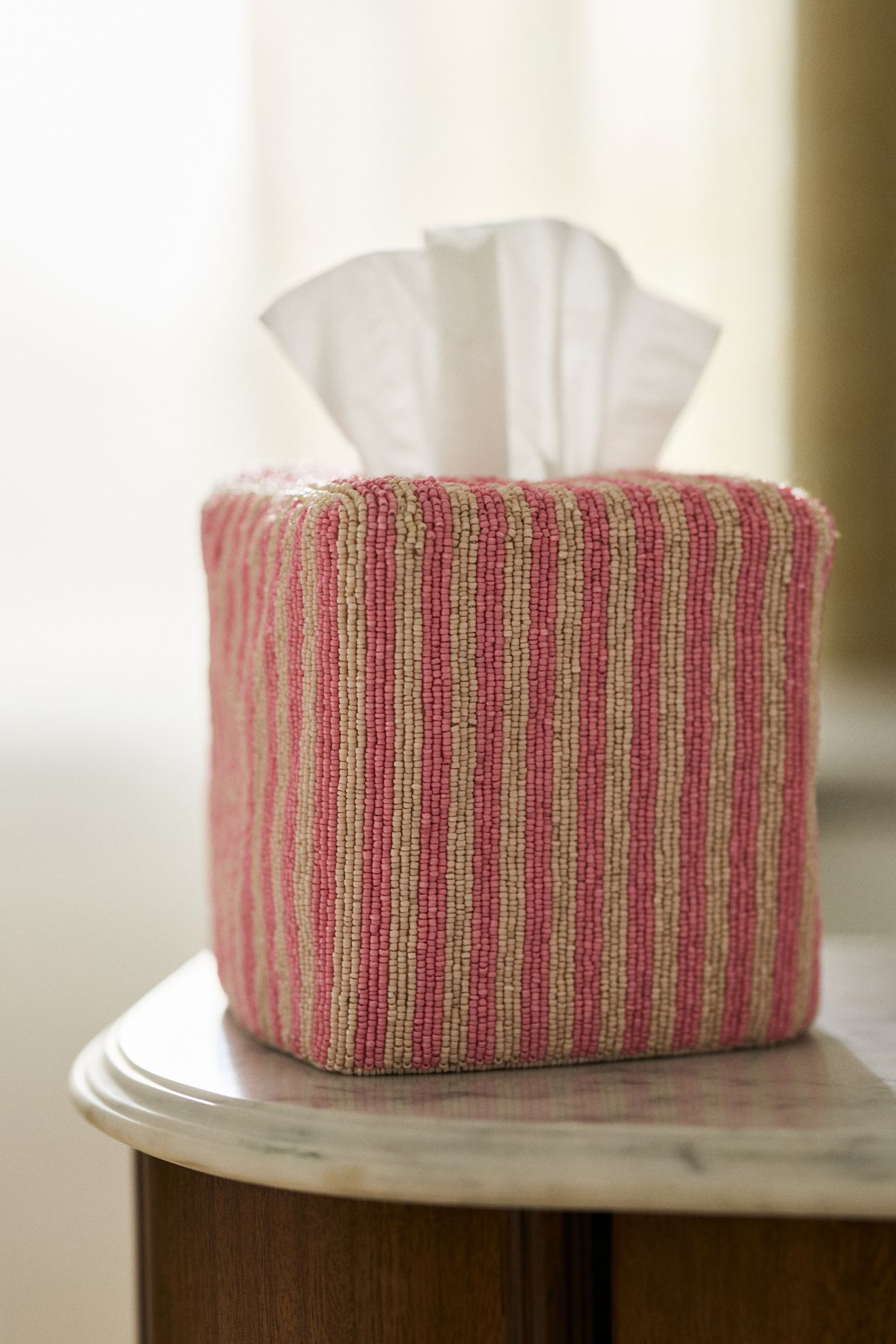 Stripe Beaded Tissue Box Cover - Pink Stripe, One Size