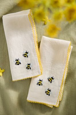 Embroidered Pollinator Linen Napkins, Set of 2