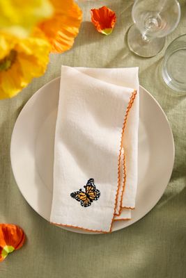 Embroidered Pollinator Linen Napkins, Set of 2
