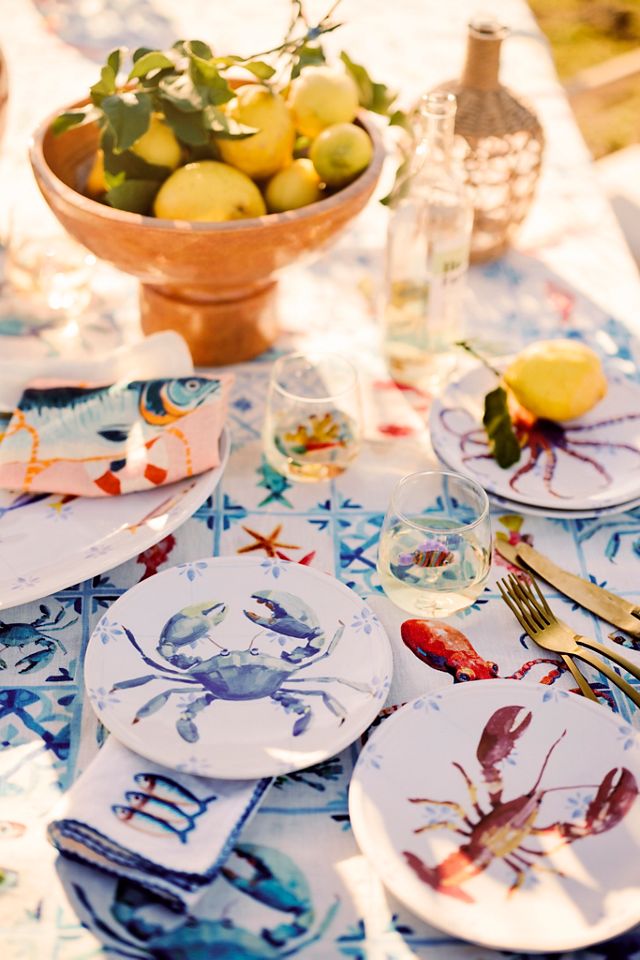 Embroidered Seafood Linen Napkins, Set of 2 #3