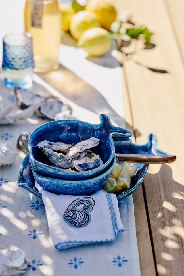 Embroidered Seafood Linen Napkins, Set of 2 #3