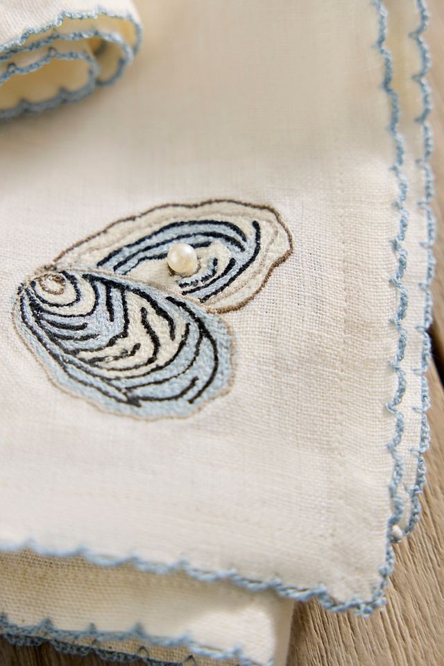 Embroidered Seafood Linen Napkins, Set of 2 #1