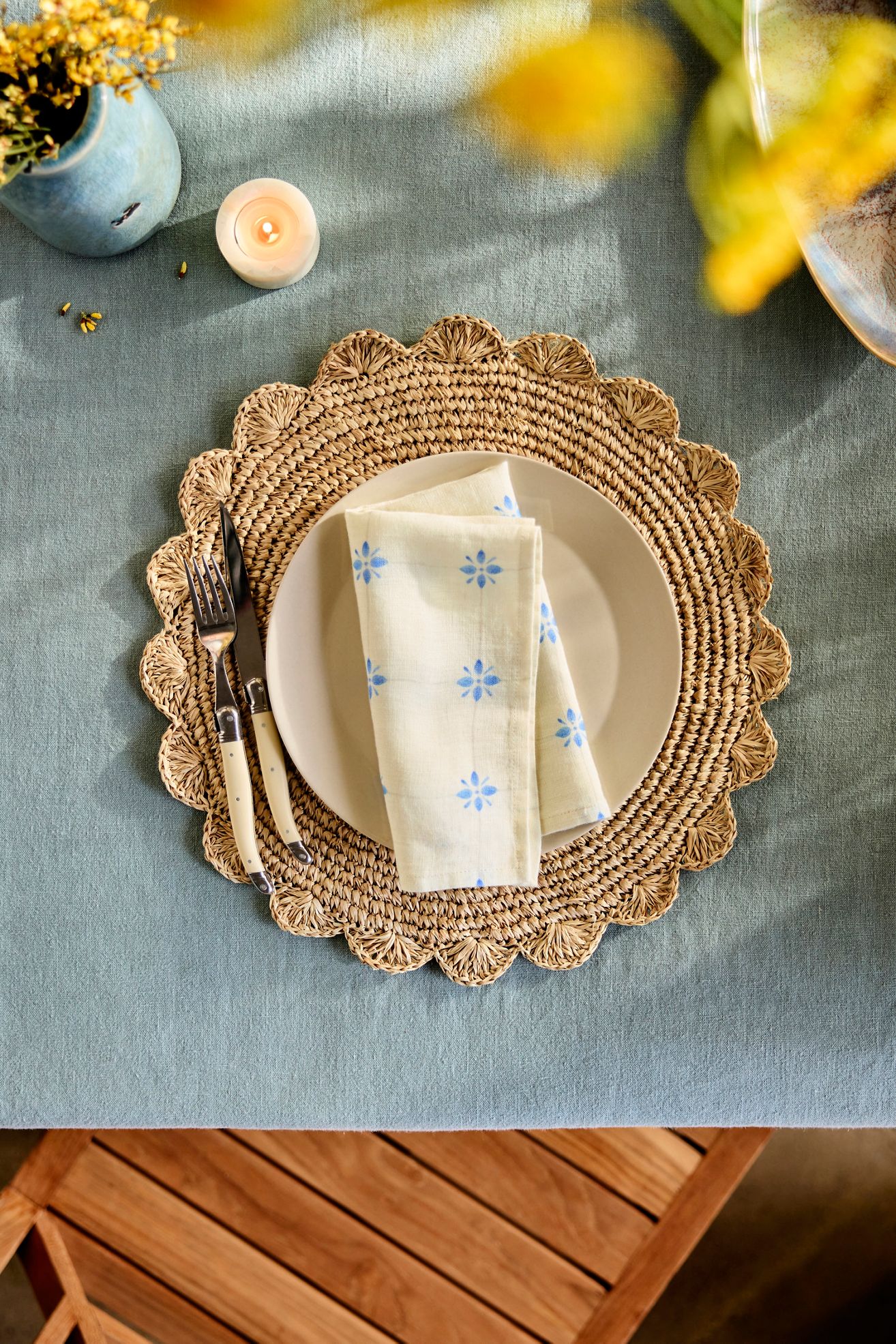 Scalloped Woven Palm Placemat - Natural, One Size