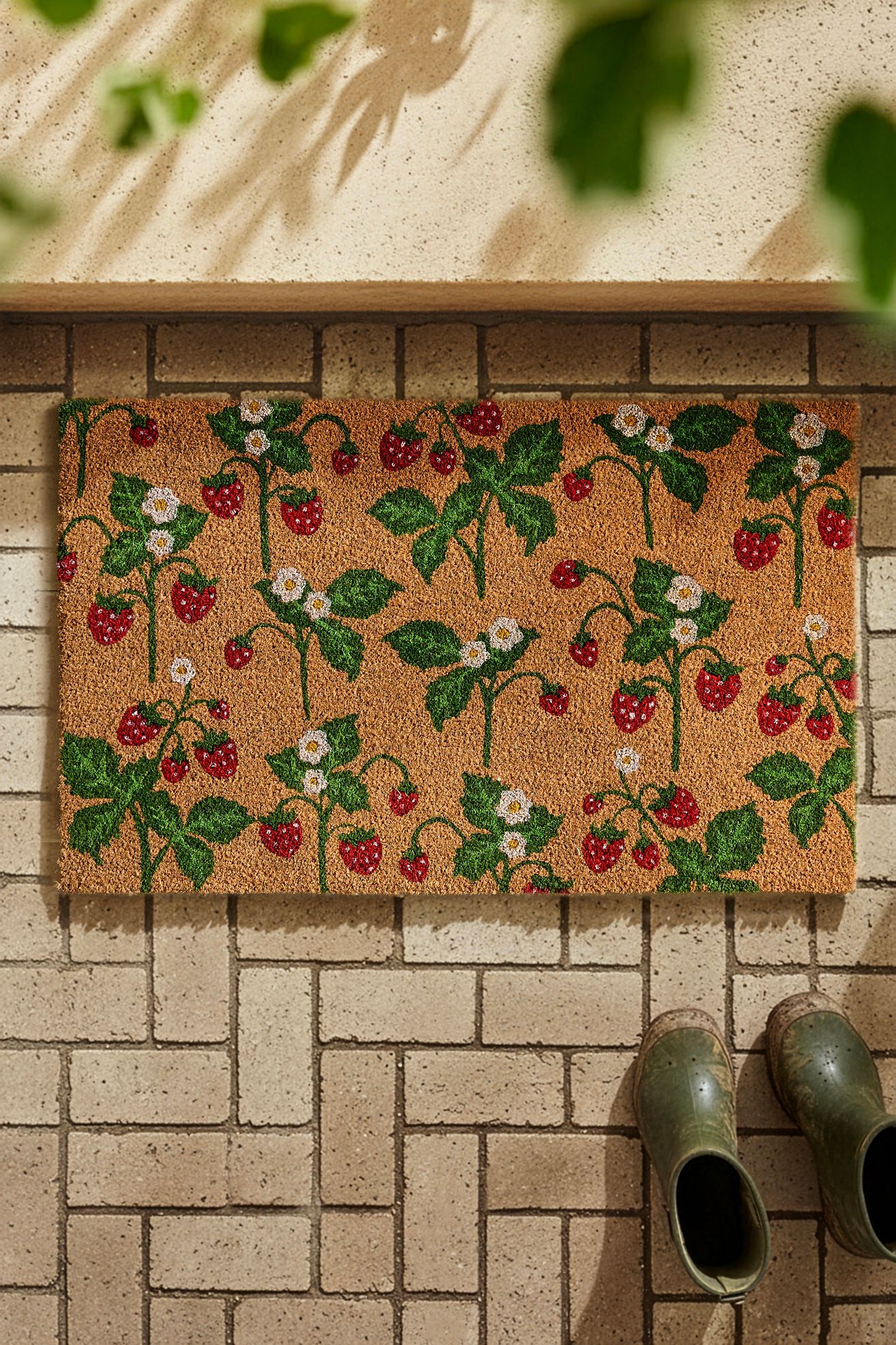 Strawberry Patch Coir Doormat - Red, One Size