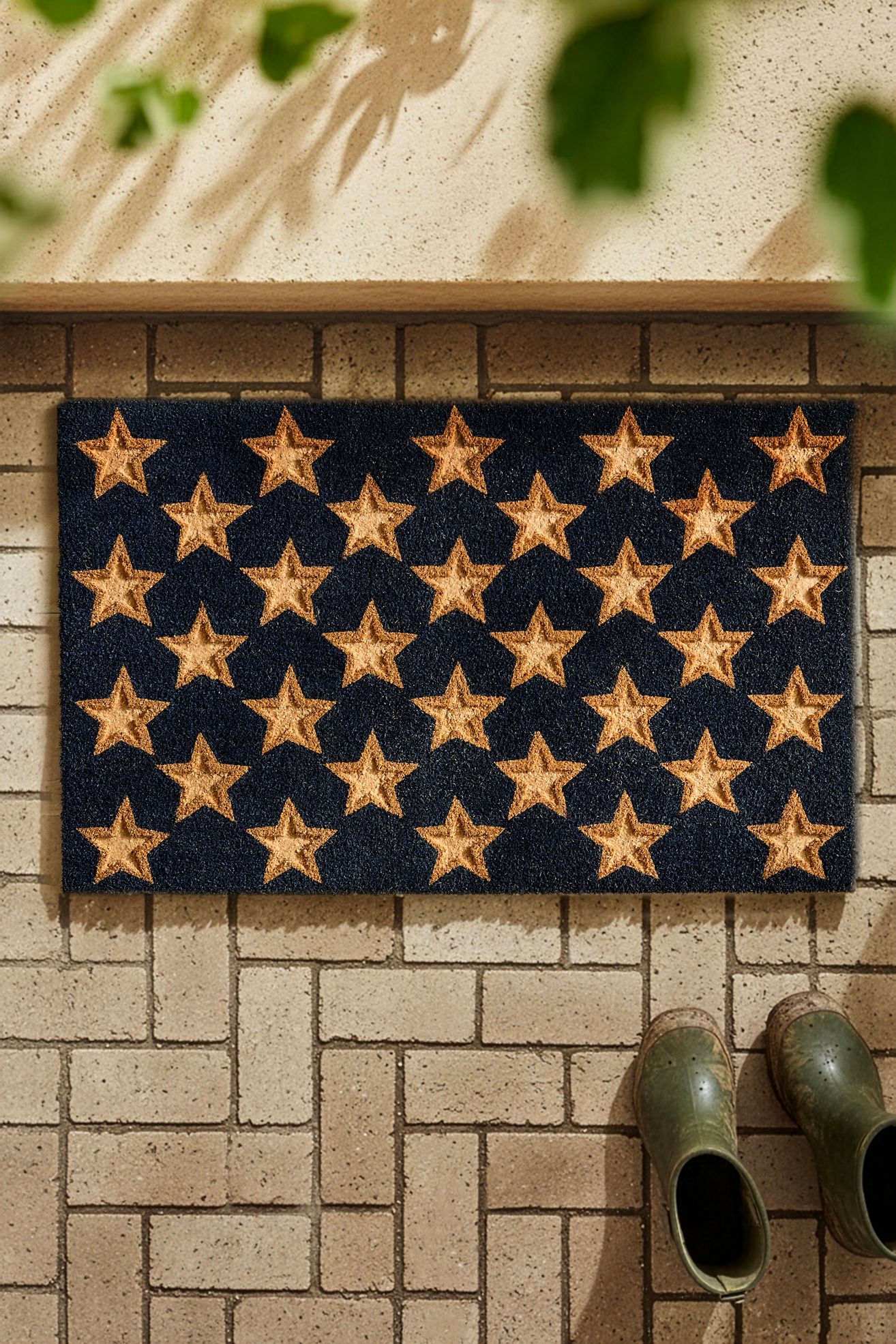Embossed Stars Coir Doormat - Navy