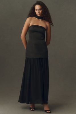 Mare Mare Natalie Strapless Stretch Satin Chiffon Maxi Dress
