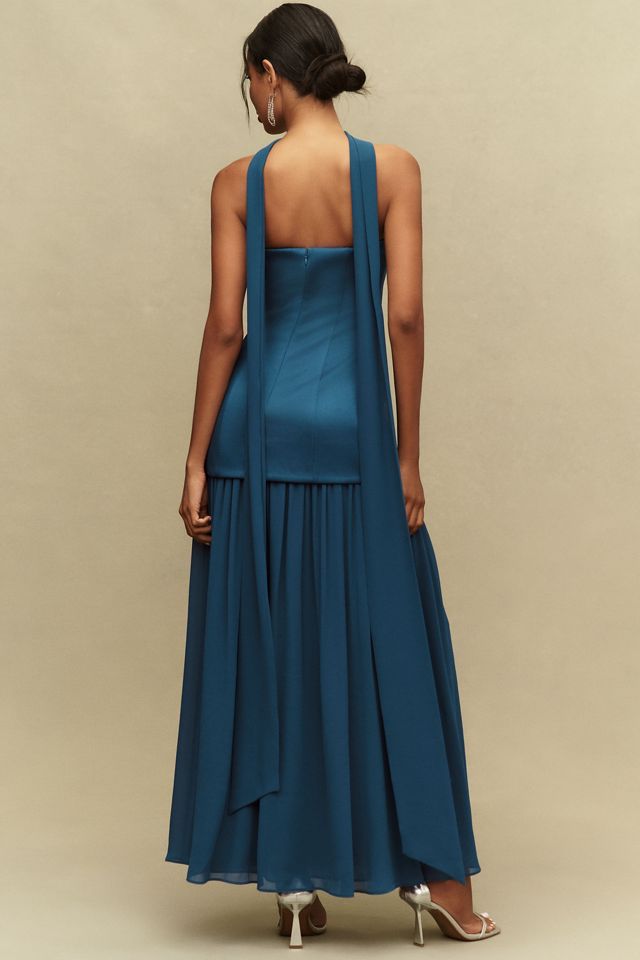 chinese dress ladies Ariella Blue Satin Strapless Maxi Dress main image 0