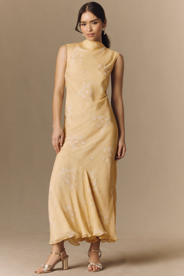 chinese dress ladies Bhldn Piper V-Neck Side-Slit Satin Gown 14 / Champagne