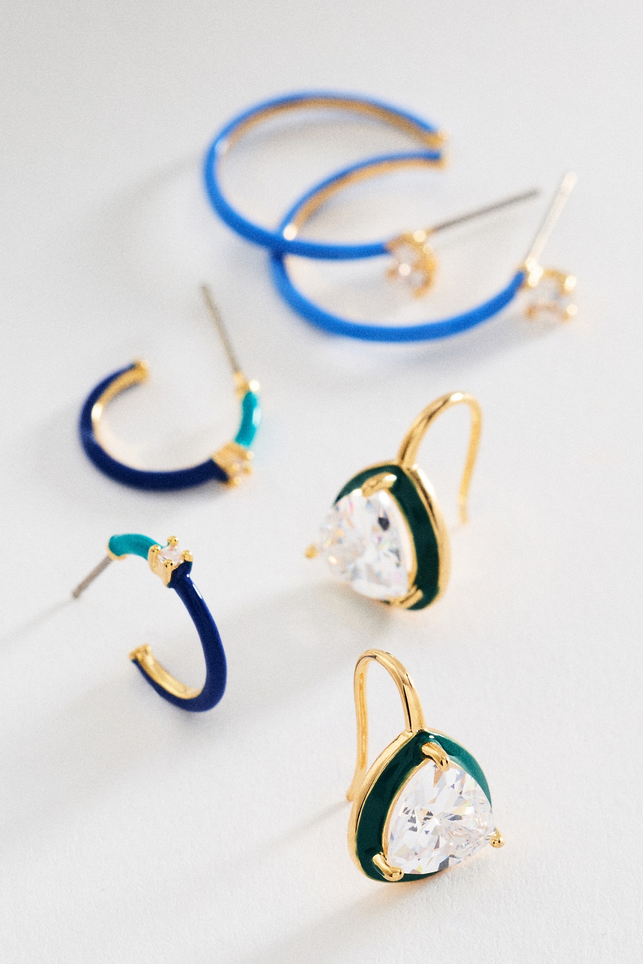 By Anthropologie Enamel Hoop & Crystal Drop Earrings, Set of 3