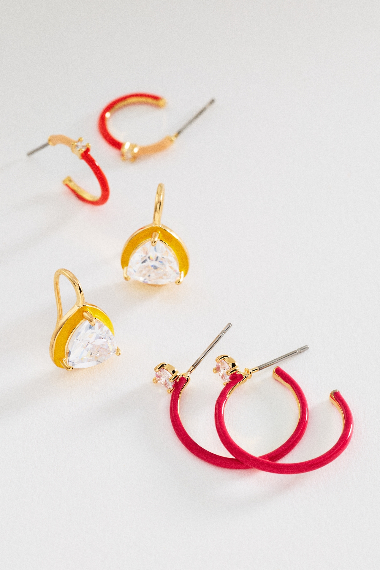 By Anthropologie Enamel Hoop & Crystal Drop Earrings, Set of 3